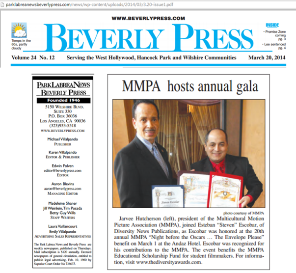 Steven Escobar and Jarvee Hutcherson Featured on The Beverly Press March 20, 2014
